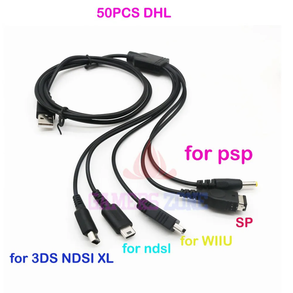 50PCS USB Charger Charging Leads Cords for NDSL / NDS NDSI XL 3DS LL / PSP / WII U GBA SP USB Sync Charger Cable