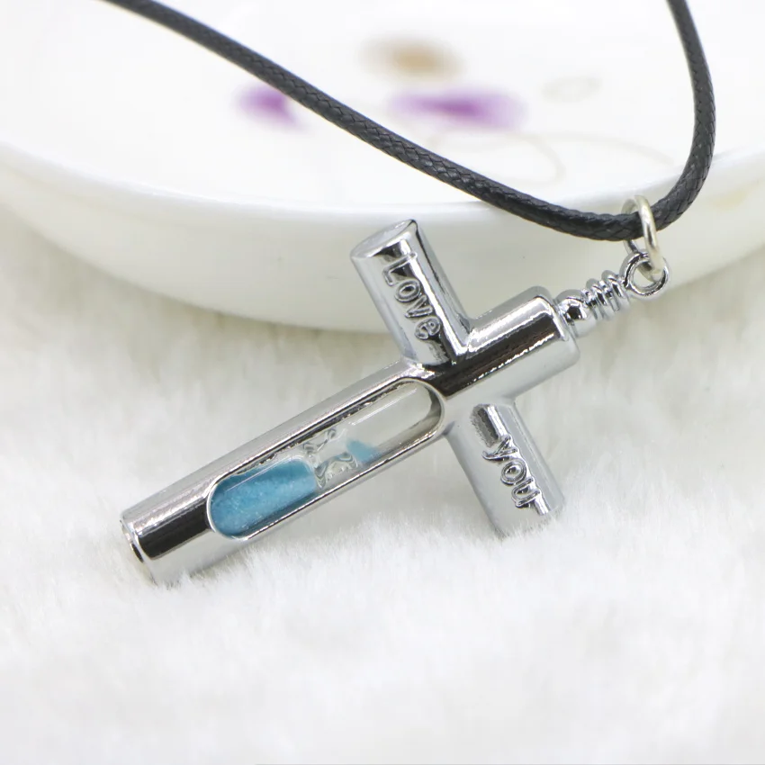 Blue Pink Cross hourglass Pendant Necklace (11)