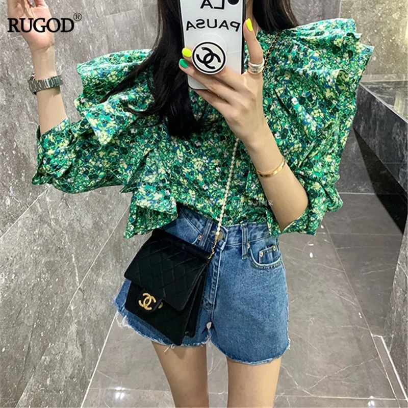 RUGOD New Women Top and Blouse Vintage Green Floral Print Ruffle Blouse Korean Fashion Long Sleeve Blusa Summer Shirt
RUGOD New Women Top and Blouse Vintage Green Floral Print Ruffle Blouse Korean Fashion Long Sleeve Blusa Summer Shirt