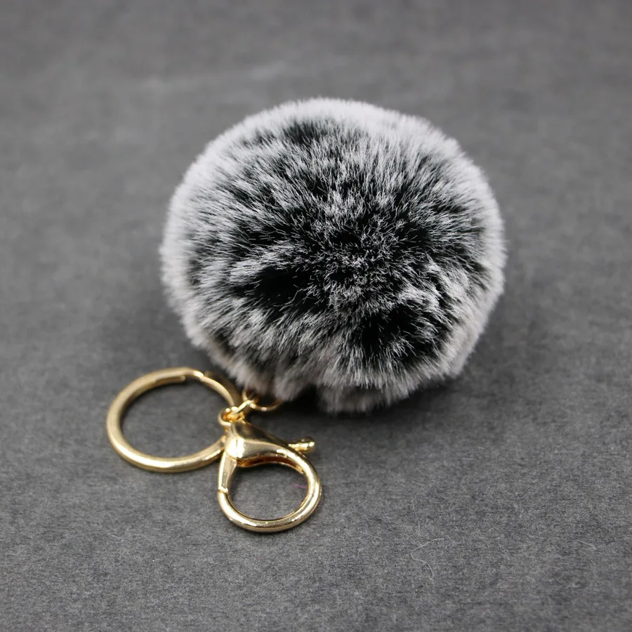 

Big faux leather 8CM Fur PomPom KeyChain Rabbit Hair Bulb Bag pom pom Ball key chain Pendant poret clef for women Lovely Fluffy