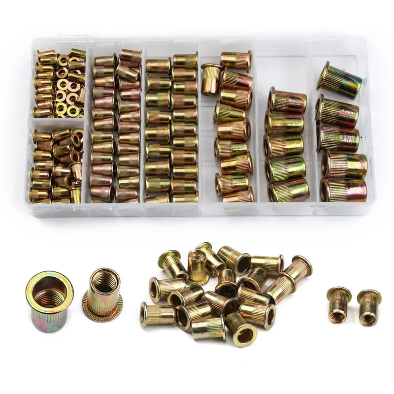 165Pcs Zinc Plated Carbon Steel Cap Rivet Nuts M3-M12 Fastener Knurled Nuts Rivnut Flat Head Threaded Insert Nutsert Assortment
165Pcs Zinc Plated Carbon Steel Cap Rivet Nuts M3-M12 Fastener Knurled Nuts Rivnut Flat Head Threaded Insert Nutsert Assortment