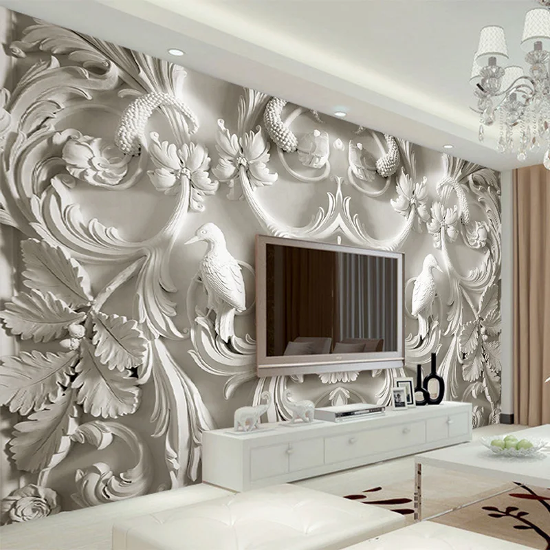 Фото Classical White European Style Relief 3D Stereoscopic TV Background Wall Murals Living Room Hotel Interior Home Decor Wallpapers |
