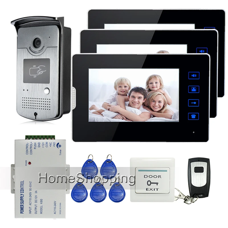 New Wired 7" Touch Screen Video Door Phone Intercom RFID Access Kit 3 Monitor + 1 Door Camera + 12V Power + Remote FREE SHIPPING
New Wired 7" Touch Screen Video Door Phone Intercom RFID Access Kit 3 Monitor + 1 Door Camera + 12V Power + Remote FREE SHIPPING
