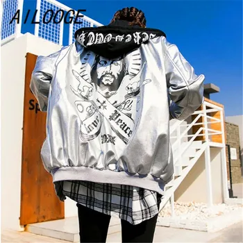 AILOOGE 2018 Spring Hip Hop Style Sliver Leather Jacket Women Autumn Funny Pattern Letters Jacket Hooded Loose
AILOOGE 2018 Spring Hip Hop Style Sliver Leather Jacket Women Autumn Funny Pattern Letters Jacket Hooded Loose