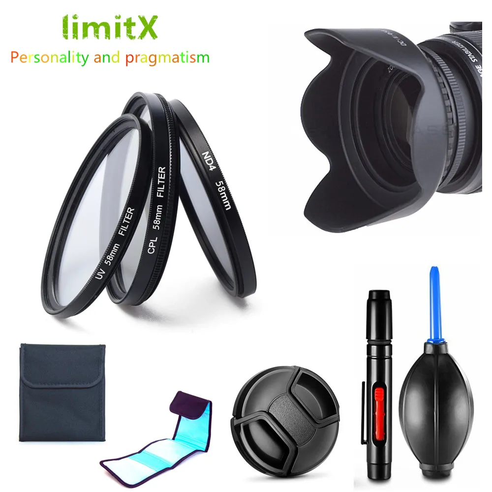 

Filter UV CPL ND4 + Lens Hood + Cap + Cleaning Pen for Sony Alpha A33 A35 A37 A55 A56 A57 A58 A65 A68 with 18-55mm Lenses