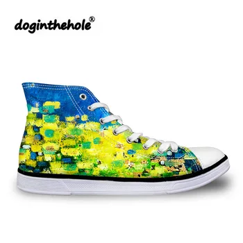 doginthehole Women's Vulcanized Shoes Graffiti Printing Fashion Sneakers Teenagers High Top Canvas Shoes Feminine Casual Zapatos
