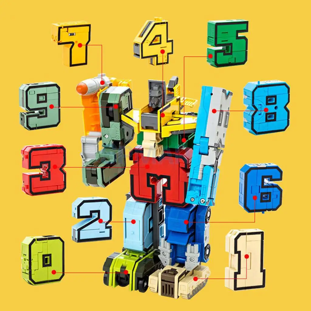 Numbers Armour Team Transforming Robot Toy Educational Toys Assembly Robots for Kid Children Play Display - 10pcs/Set