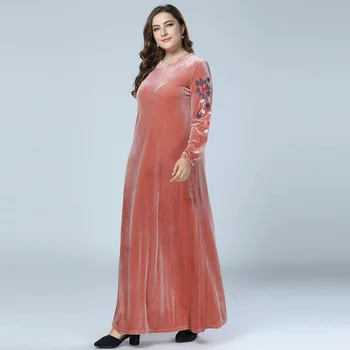 Pink Big Size Embroidery Sleeve Musilim Dresses Women Casual Long Dress for Autumn Winter Elegant Velvet Gown Full Length M -4XL
Pink Big Size Embroidery Sleeve Musilim Dresses Women Casual Long Dress for Autumn Winter Elegant Velvet Gown Full Length M -4XL