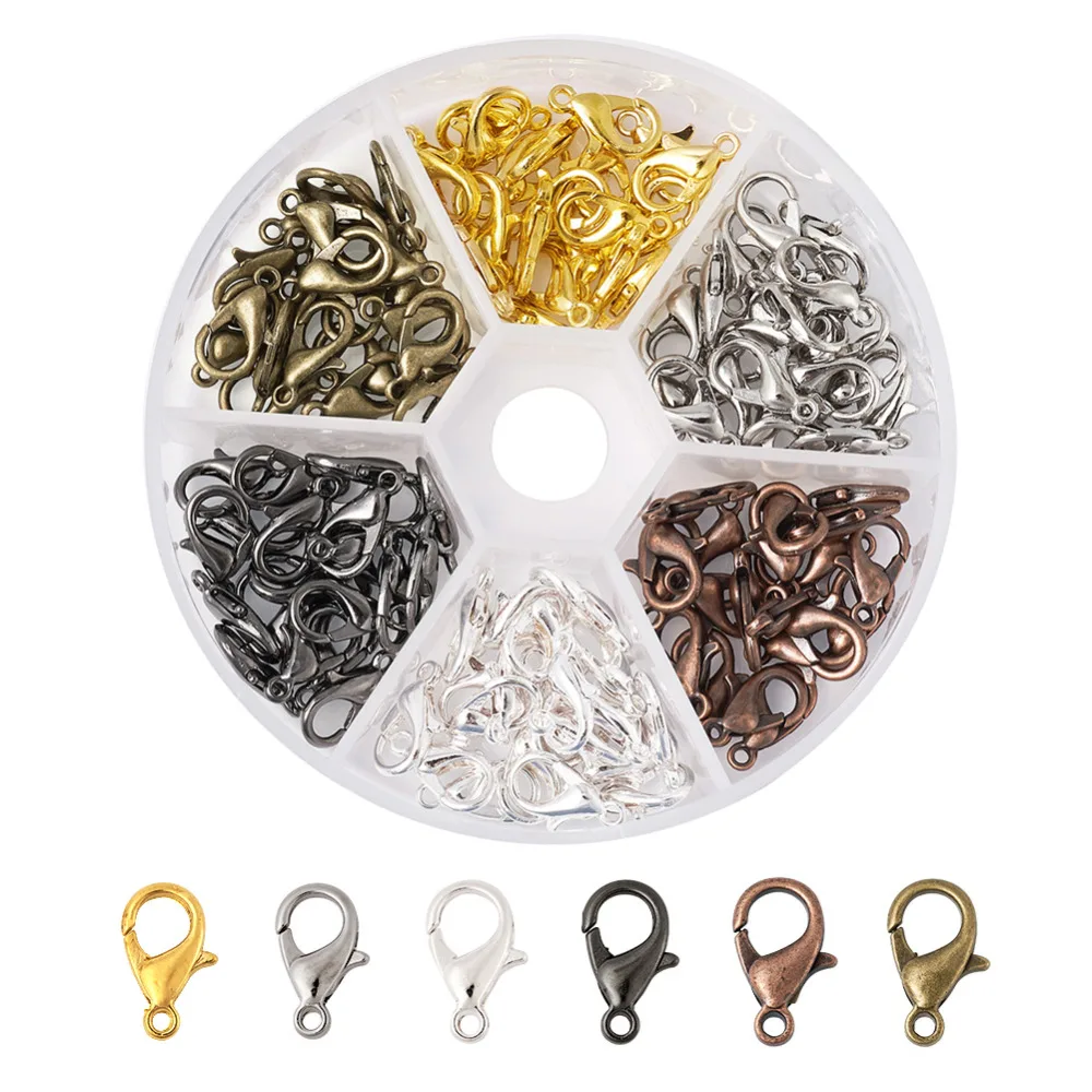 1 Box 120PCS 6 Colors Zinc Alloy Lobster Claw Clasps, Nickel Free, Mixed Color, 12x7mm, Hole: 1.2mm; about 20pcs/compartment
1 Box 120PCS 6 Colors Zinc Alloy Lobster Claw Clasps, Nickel Free, Mixed Color, 12x7mm, Hole: 1.2mm; about 20pcs/compartment
