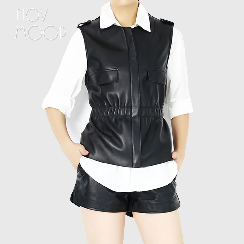 American style women casual black genuine leather real lambskin vest coat jacket ruched waist veste femme chalecos LT2712
American style women casual black genuine leather real lambskin vest coat jacket ruched waist veste femme chalecos LT2712