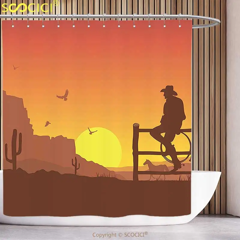 Fun Shower Curtain Western Decor Silhouette of Cowboy in Wild West Sunset Landscape American Culture Image Artsy Print Burnt
Fun Shower Curtain Western Decor Silhouette of Cowboy in Wild West Sunset Landscape American Culture Image Artsy Print Burnt
