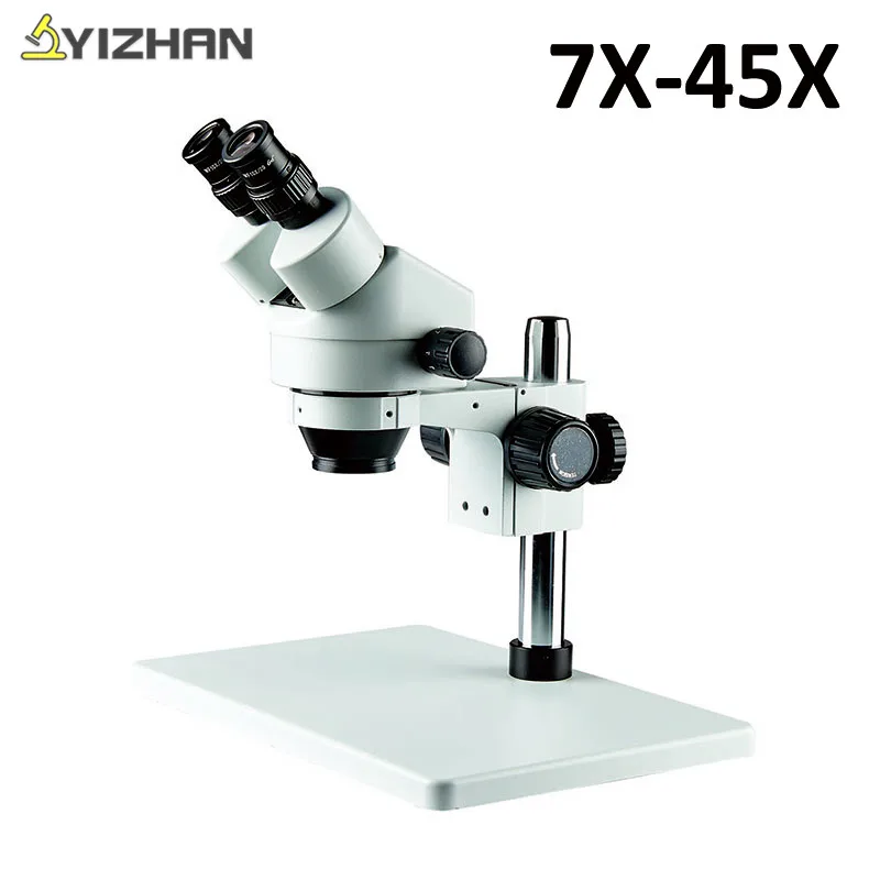 

Professional 7X-45X Magnification Binocular Zoom Stereo Microscope WF10x Eyepiece 0.7-4.5X Zoom Objective with Large Metal Stand