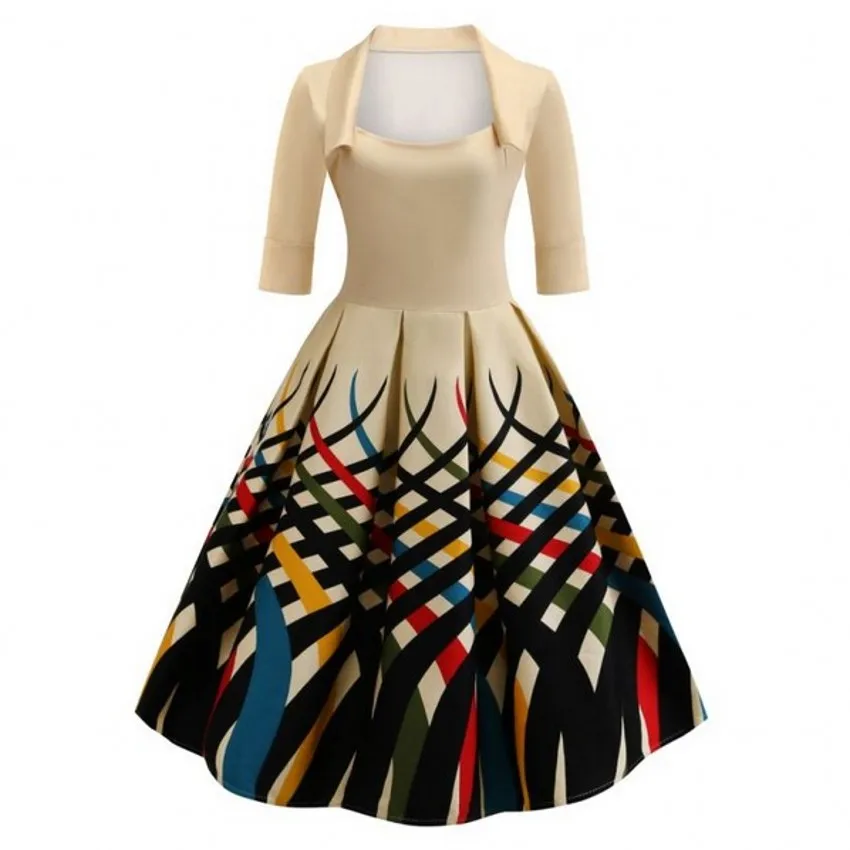 Retro Multicolor Print Turn-down Collar Midi Vintage Dress 2019 Elegant Pin Up Hepburn Dress Rockabilly Women Pleated Dresses
Retro Multicolor Print Turn-down Collar Midi Vintage Dress 2019 Elegant Pin Up Hepburn Dress Rockabilly Women Pleated Dresses