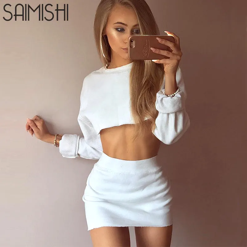 Saimishi Cotton Two Piece Outfits Solid O-Neck Long Sleeve Crop Tops and High Waist Mini Pencil Skirt Fashion Women Slim Fit Set
Saimishi Cotton Two Piece Outfits Solid O-Neck Long Sleeve Crop Tops and High Waist Mini Pencil Skirt Fashion Women Slim Fit Set