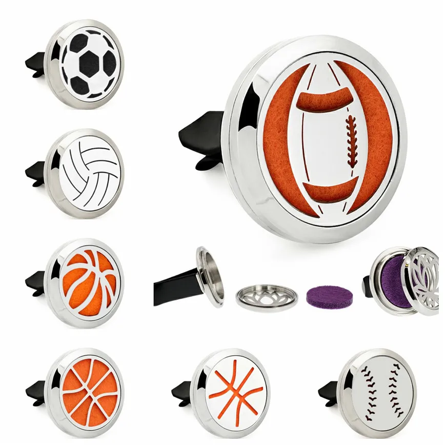 New 30mm Essential Oil Car Diffuser Locket Vent Clip sports football basketball Aroma Perfume Locket Free 10Pads Random
New 30mm Essential Oil Car Diffuser Locket Vent Clip sports football basketball Aroma Perfume Locket Free 10Pads Random