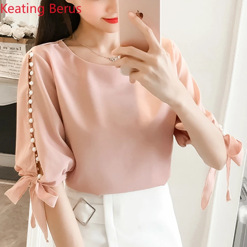 Keatingberus New Summer Pearl Sleeve Loose Women Blouses Shirt White Shirt Korean Chiffon Shirt Small Fresh Tops Female Blusas 
Keatingberus New Summer Pearl Sleeve Loose Women Blouses Shirt White Shirt Korean Chiffon Shirt Small Fresh Tops Female Blusas