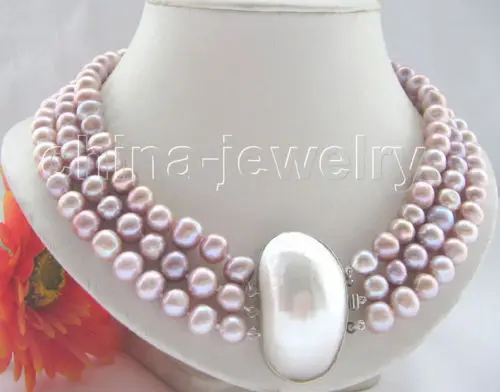 Free shipping hot sale Women Bridal Wedding Jewelry >>Beautiful 17-19" 3row 10mm purple round FW pearl necklace - shell clasp
Free shipping hot sale Women Bridal Wedding Jewelry >>Beautiful 17-19" 3row 10mm purple round FW pearl necklace - shell clasp