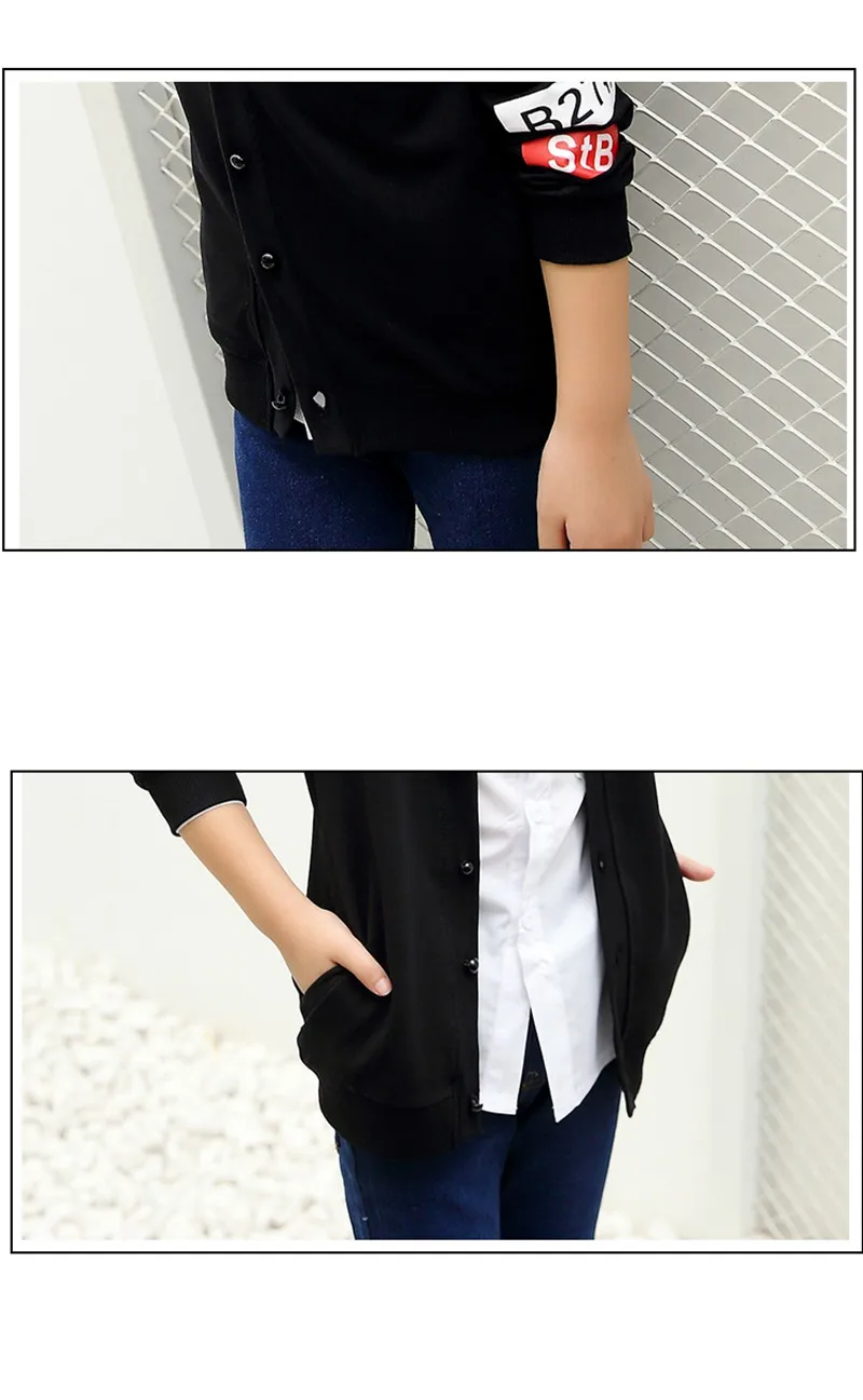 CROAL CHERIE 110-160cm Winter Autumn Sweater Jacket For Kids Girls Fashion Letter Girls Coats Boys Children Clothes Black White (13)