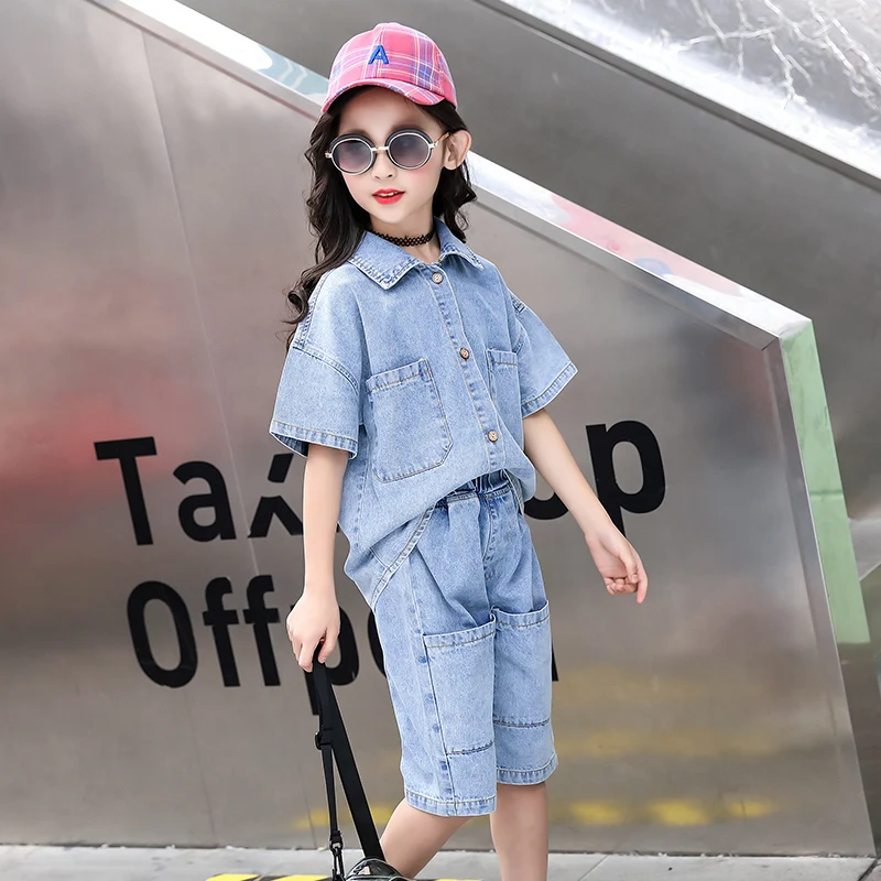 2019 hot sale Girl suits 4-13 years old children's 2-pieces-sets Denim short sleeve sets casual Washed vintage denim fabric
2019 hot sale Girl suits 4-13 years old children's 2-pieces-sets Denim short sleeve sets casual Washed vintage denim fabric