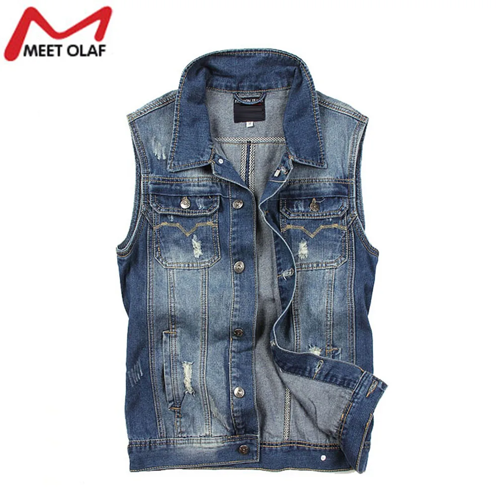 2017 Men Vest Denim Vests Coat Male Hole Sleeveless Jean Jacket Ripped Jeans Waistcoat Vintage Spring Autumn YL367 | Мужская одежда