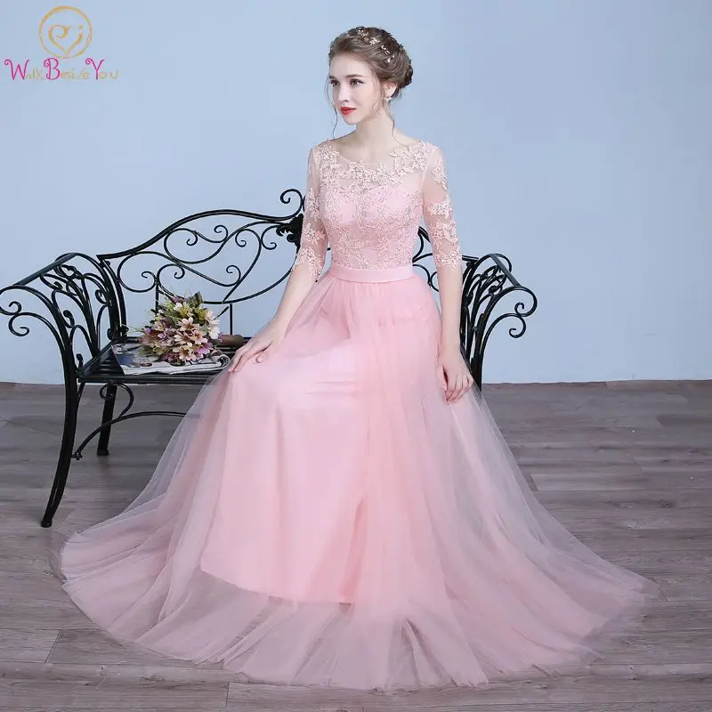 Walk Beside You Pink Prom Dresses Champagne Gray Lace Applique Flowing Tulle Long 3/4 Sleeves Special Occasion Evening Gowns
Walk Beside You Pink Prom Dresses Champagne Gray Lace Applique Flowing Tulle Long 3/4 Sleeves Special Occasion Evening Gowns