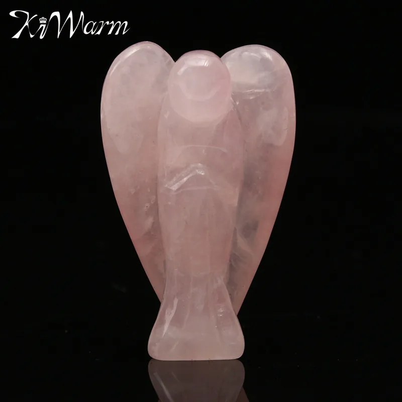 Image KiWarm Natural Rose Quartz Angel Shape Crystal Healing Reiki Stone Pendant Mascot Figurine For Home Desk Decoration Crafts Gift
