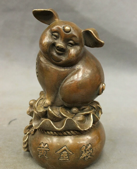 Folk Chinese Bronze Copper Wealth YuanBao Coin Happy Pig On Money Bag Statue Set
Folk Chinese Bronze Copper Wealth YuanBao Coin Happy Pig On Money Bag Statue Set