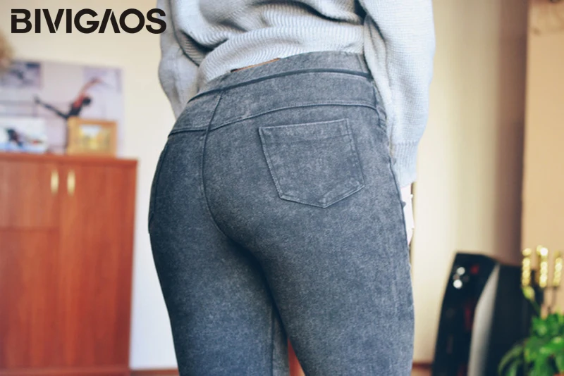 BIVIGAOS Women Jeans Leggings Casual Fashion Skinny Slim Washed Jeggings Thin High Elastic Denim Legging Pencil Pants For Women 21