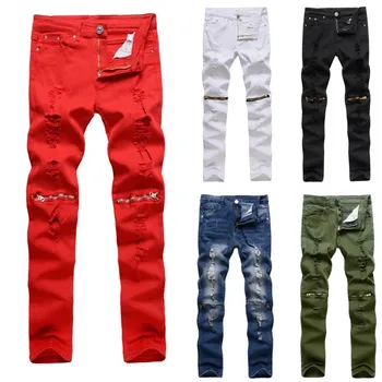 Men's Jeans Casual Zipper Hole High Elastic White Red Black Blue Fashion Jeans Casual Style Solid White Male Skinny Trousers
Men's Jeans Casual Zipper Hole High Elastic White Red Black Blue Fashion Jeans Casual Style Solid White Male Skinny Trousers