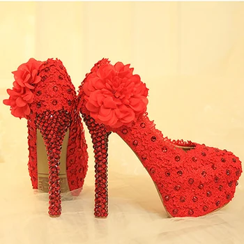 14cm High Heels Women Wedding Shoes Platform Pumps Red Lace Flowers Crystal Bridal Evening Party Round Toe Shoes Female Footwear
14cm High Heels Women Wedding Shoes Platform Pumps Red Lace Flowers Crystal Bridal Evening Party Round Toe Shoes Female Footwear