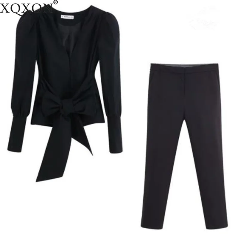 Summer Black Suit Set Thin Blazer Deep V Neck Big Bow Tops High Waist Slim Pencil Pants Office Lady Two Piece Set
Summer Black Suit Set Thin Blazer Deep V Neck Big Bow Tops High Waist Slim Pencil Pants Office Lady Two Piece Set