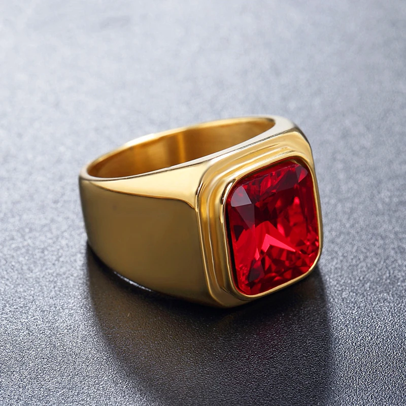 Fashion Gem Titanium Steel Unisex Ring Casual Red Bule Black CZ Stone Square Top Stainless Steel Gold Color Ring Mens Ring
Fashion Gem Titanium Steel Unisex Ring Casual Red Bule Black CZ Stone Square Top Stainless Steel Gold Color Ring Mens Ring