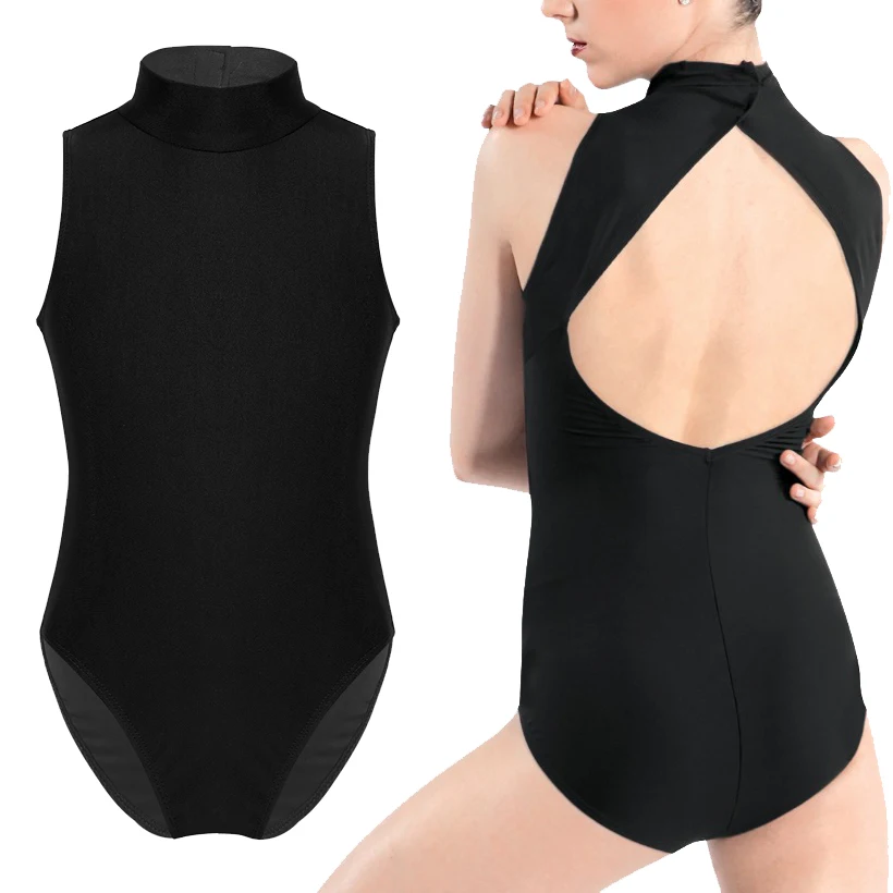 

Kids Teens Sleeveless Mock Neck Professional Ballet Dancewear Girls Gymnastics Leotard Gym Workout Bodysuit Performance Costume