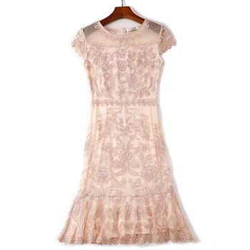 Summer New Women Elegant Dress Short Petal Sleeve O-Neck Bag Hip Sheath Embroidery Lace Dress Vestidos De Verano
Summer New Women Elegant Dress Short Petal Sleeve O-Neck Bag Hip Sheath Embroidery Lace Dress Vestidos De Verano