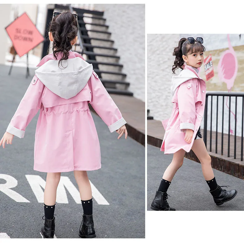 Girls Hooded Patchwork Long Jackets For Kids Pink Orange Cotton 2019 Autumn Trench Coat Clothing Children Outerwear Tops Clothes (8).jpg