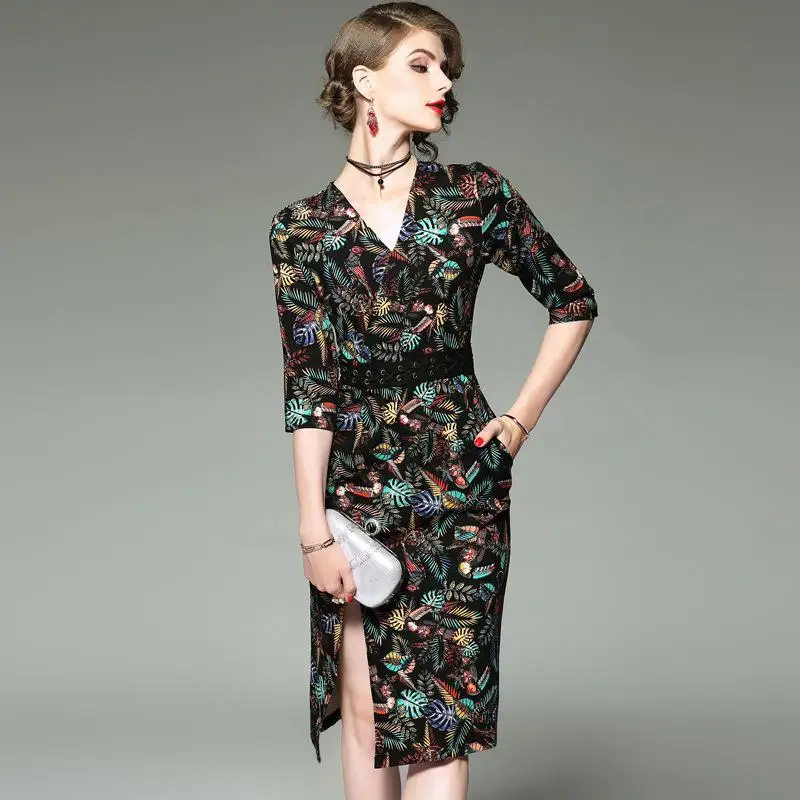 2019 Dress Sexy Fashion Print Vintage V Neck Half Slit Women Simple Temperament Chinese Style Body con Party Dresses Wholesale
2019 Dress Sexy Fashion Print Vintage V Neck Half Slit Women Simple Temperament Chinese Style Body con Party Dresses Wholesale