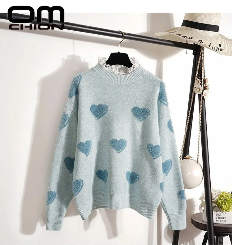 OMCHION Sueter Mujer 2019 Autumn Lace Half Turtleneck Sweet Sweater Women Heart Embroidery Pullover Thick Korean Jumper LMY166
OMCHION Sueter Mujer 2019 Autumn Lace Half Turtleneck Sweet Sweater Women Heart Embroidery Pullover Thick Korean Jumper LMY166