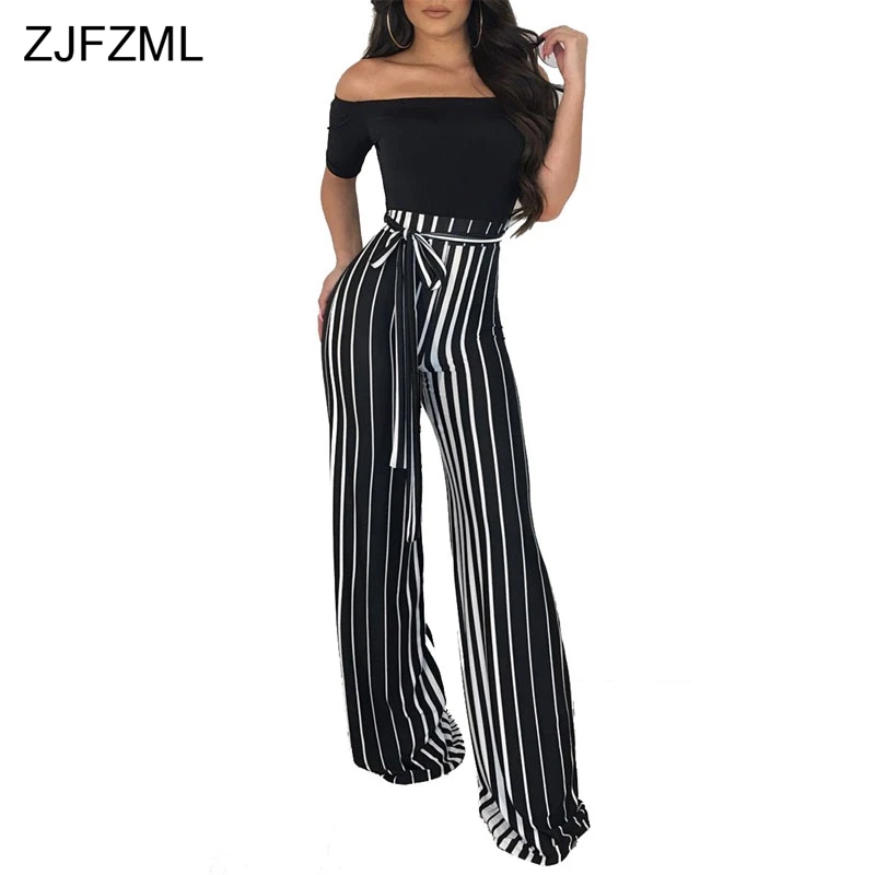 ZJFZML Striped Print Casual Wide Leg Pants Summer Off Shoulder Short Sleeve One Piece Overall Sexy Party Rompers Womens Jumpsuit
ZJFZML Striped Print Casual Wide Leg Pants Summer Off Shoulder Short Sleeve One Piece Overall Sexy Party Rompers Womens Jumpsuit