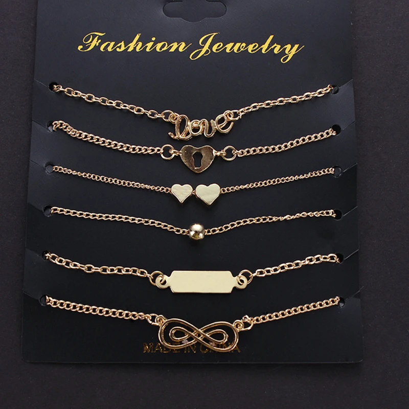 6Pcs/ Set Gold Double Heart-shaped 8 Word Bracelets For Women Bohemia Personality Bracelet Set Bangles Fashion Jewelry Gift
6Pcs/ Set Gold Double Heart-shaped 8 Word Bracelets For Women Bohemia Personality Bracelet Set Bangles Fashion Jewelry Gift