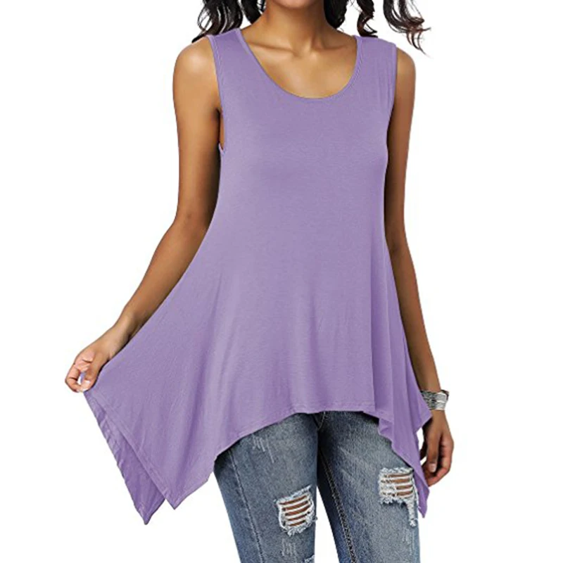 Summer Womens Sleeveless Solid Vest Irregular Casual Holiday Blouse Tops T-shirt
