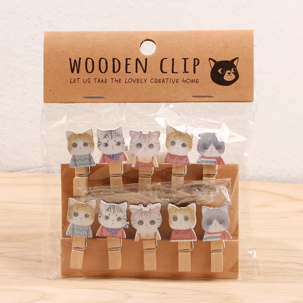 10 pcs/lot Kawaii Clever Cat Wooden Clip Photo paper Clothespin Craft Clips Party Decoration Clip with Hemp Rope
10 pcs/lot Kawaii Clever Cat Wooden Clip Photo paper Clothespin Craft Clips Party Decoration Clip with Hemp Rope