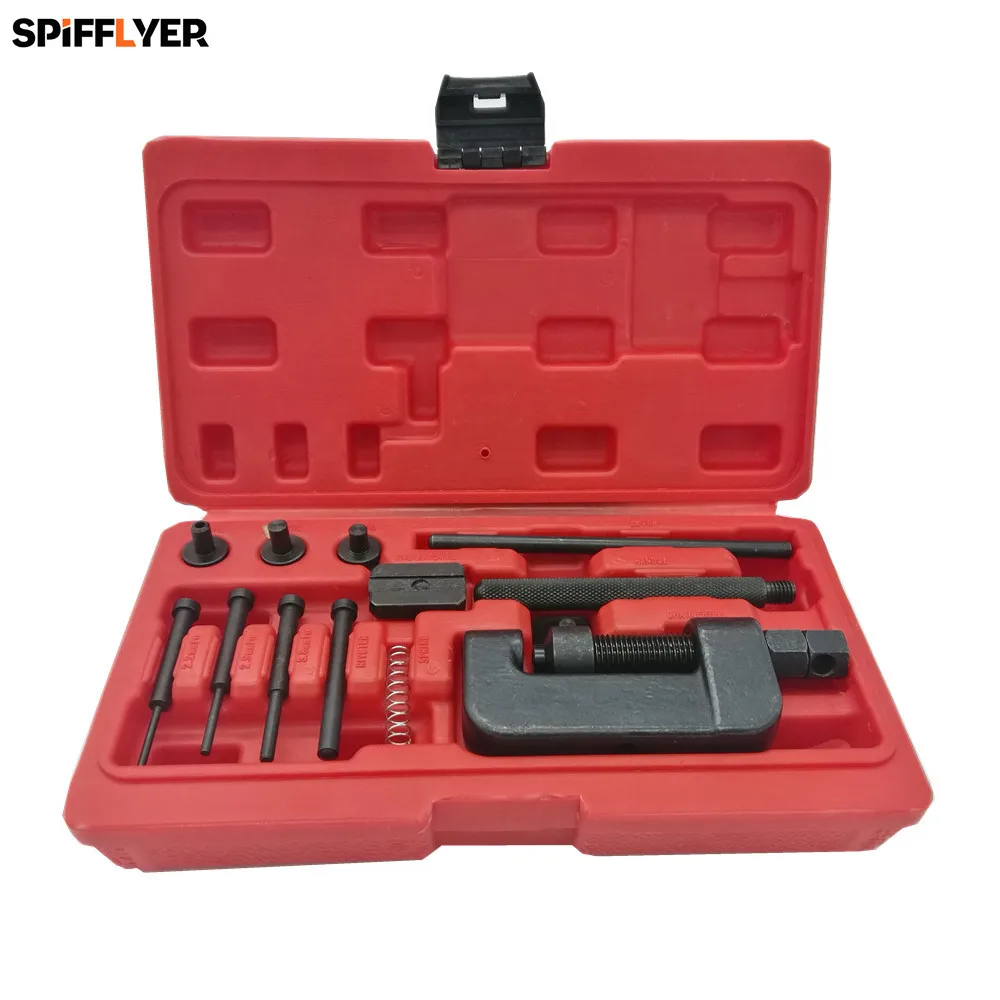 SPIFFLYER 13PC Motorcycle Chain Splitter Breaker Motorbike Riveting Tool Heavy Duty Link O-ring Bicycle Chain Repair Tool Set 
SPIFFLYER 13PC Motorcycle Chain Splitter Breaker Motorbike Riveting Tool Heavy Duty Link O-ring Bicycle Chain Repair Tool Set