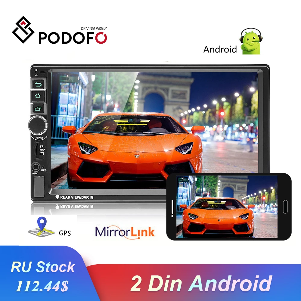 Автомагнитола Podofo 2DIN Android Mirrorlink GPS mp5-плеер Bluetooth FM поддержка камеры заднего вида |