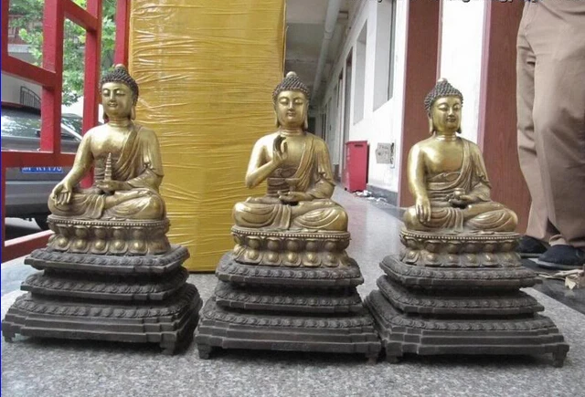 S0446 19 Tibet Buddhism Temple Bronze Copper Three saints Sakyamuni Buddha Statue Set D0318
S0446 19 Tibet Buddhism Temple Bronze Copper Three saints Sakyamuni Buddha Statue Set D0318