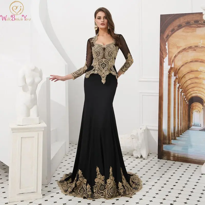 Fantastic Women Evening Dress Elastic Satin Long Sleeve Formal Beading Appliques Black Gowns With Pretty Shawls vestido de festa 
Fantastic Women Evening Dress Elastic Satin Long Sleeve Formal Beading Appliques Black Gowns With Pretty Shawls vestido de festa