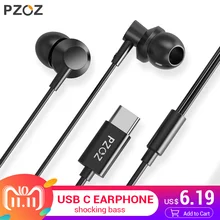 PZOZ USB C Earphone Wired Control Bass In-Ear type c Sport Headset Type-C Jack Headsets With Mic For Xiaomi Mi Mix 2s 8 SE 6X A2(China)