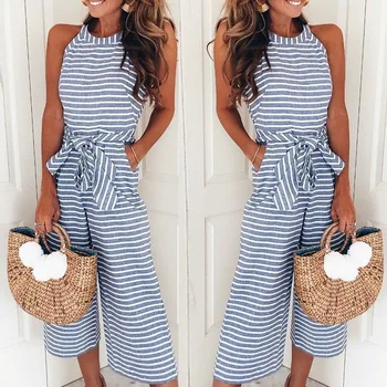 2018 Summer Women One Piece Rompers Striped Pocket Jumpsuits Sexy Sleeveless Halter Bow Tie Casual Office Wide Leg Loose Rompers
2018 Summer Women One Piece Rompers Striped Pocket Jumpsuits Sexy Sleeveless Halter Bow Tie Casual Office Wide Leg Loose Rompers