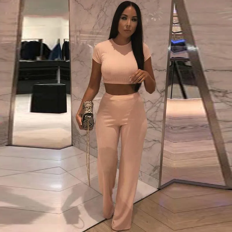 Casual Two Piece Set Crop Top And Wide Leg Pants O-Neck Fall 2019 Sexy 2 Piece Outfits For Women Clothing Set
Casual Two Piece Set Crop Top And Wide Leg Pants O-Neck Fall 2019 Sexy 2 Piece Outfits For Women Clothing Set