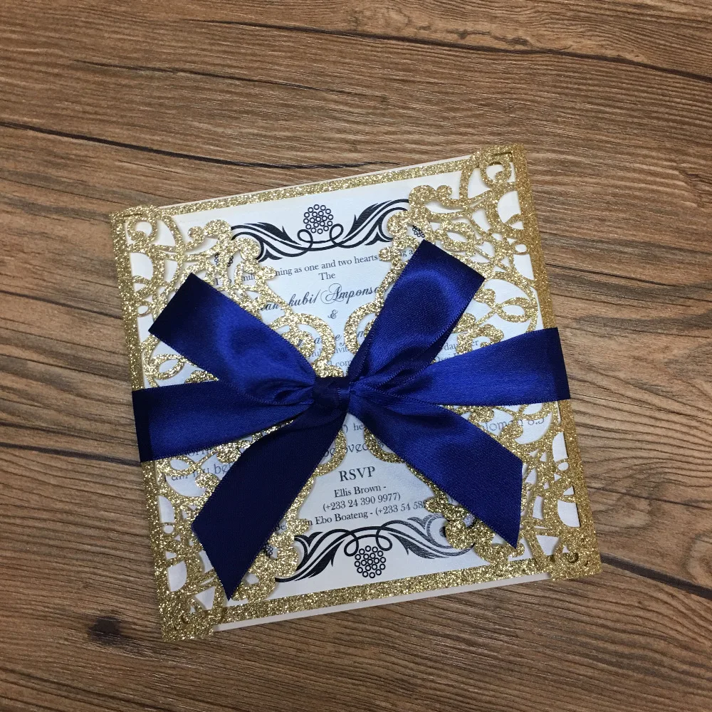 Luxurious glitter invitation cards for wedding laser cut fancy lace invitations greeting card with royal blue ribbon
Luxurious glitter invitation cards for wedding laser cut fancy lace invitations greeting card with royal blue ribbon