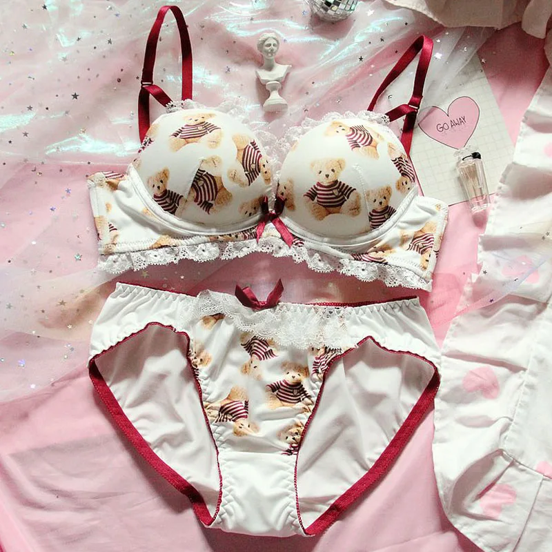 Japanese Kawaii Teddy bear Cartoon Printed Underwear Set Lolita Push Up Underwire Bra & Panties Lingerie Set Soft Sister
Japanese Kawaii Teddy bear Cartoon Printed Underwear Set Lolita Push Up Underwire Bra & Panties Lingerie Set Soft Sister